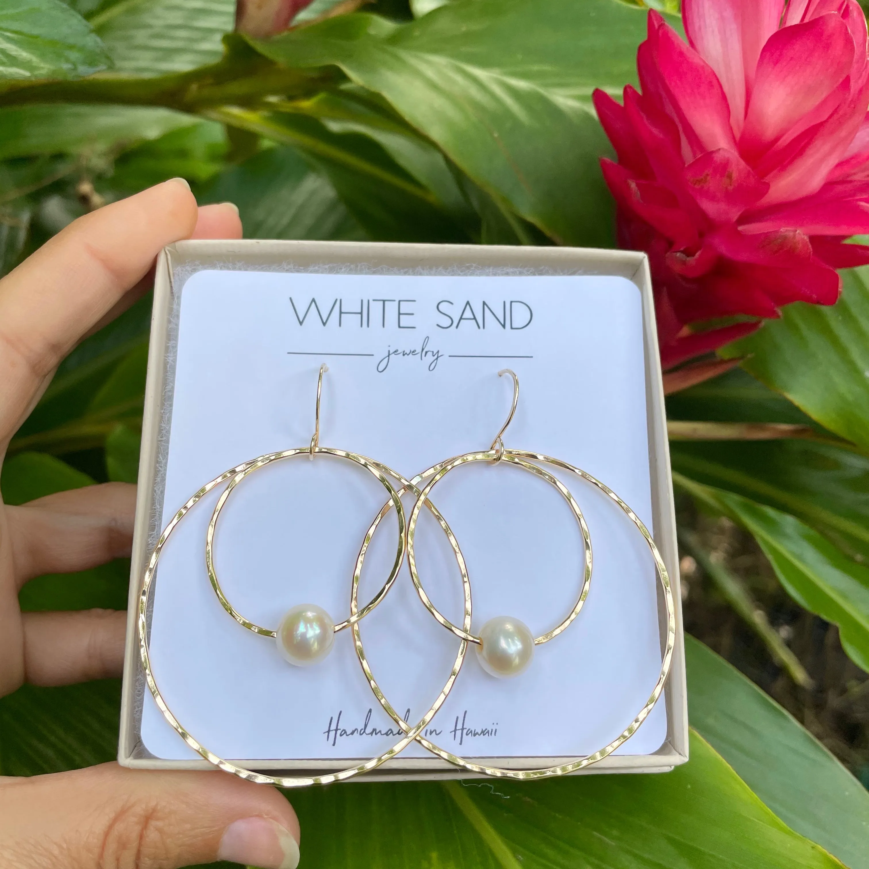 White Edison Pearl Hoop within a Hoop Earrings