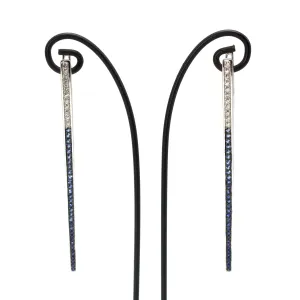 White Gold Diamond and Sapphire Ombre Bar Drop Earrings