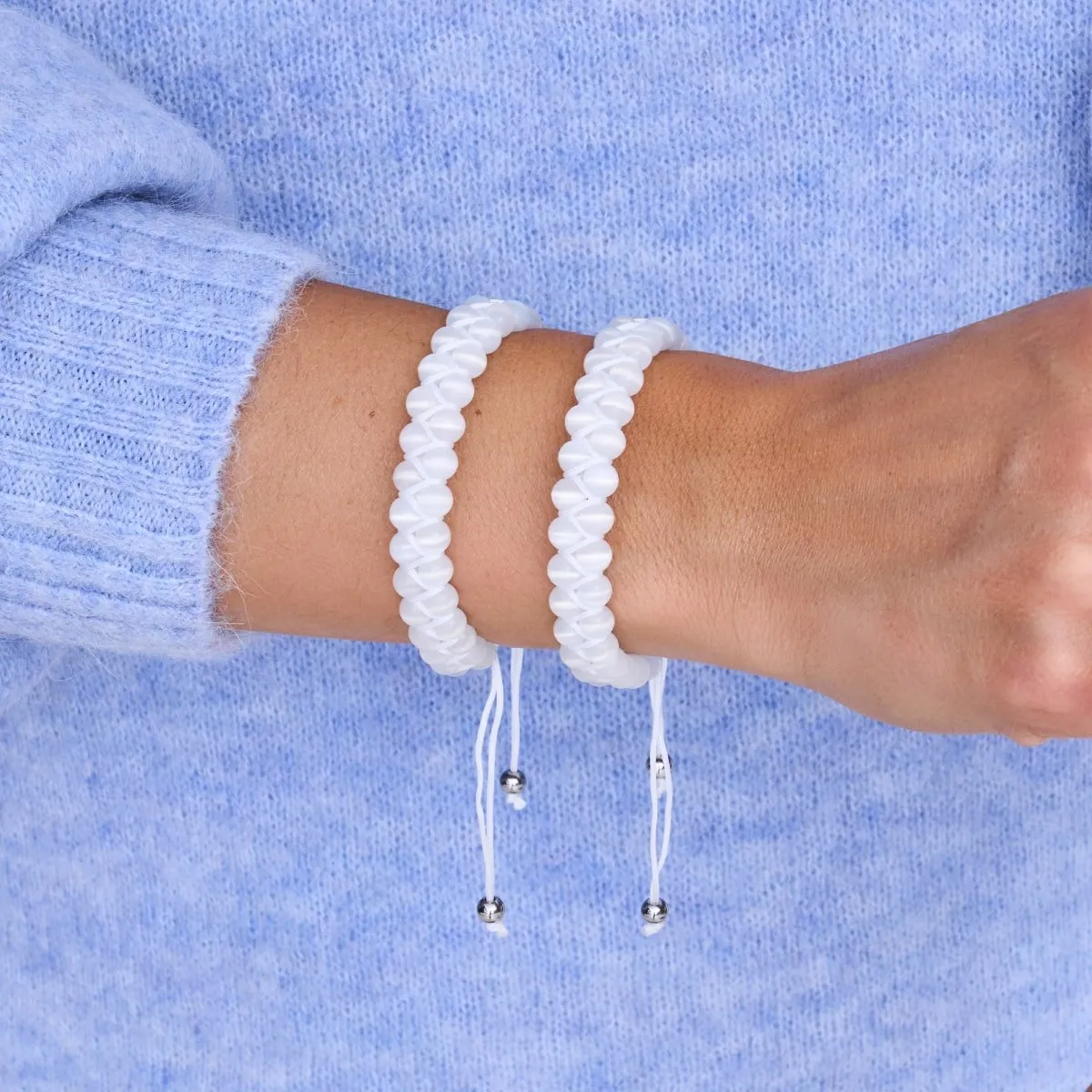 White | Silver | Cheshire Glass Double Macrame Bracelet