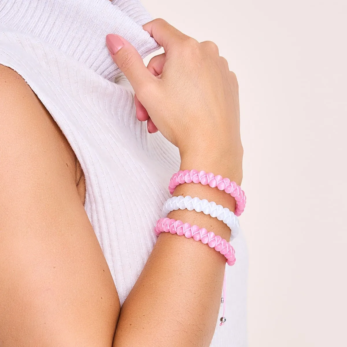 White | Silver | Cheshire Glass Double Macrame Bracelet