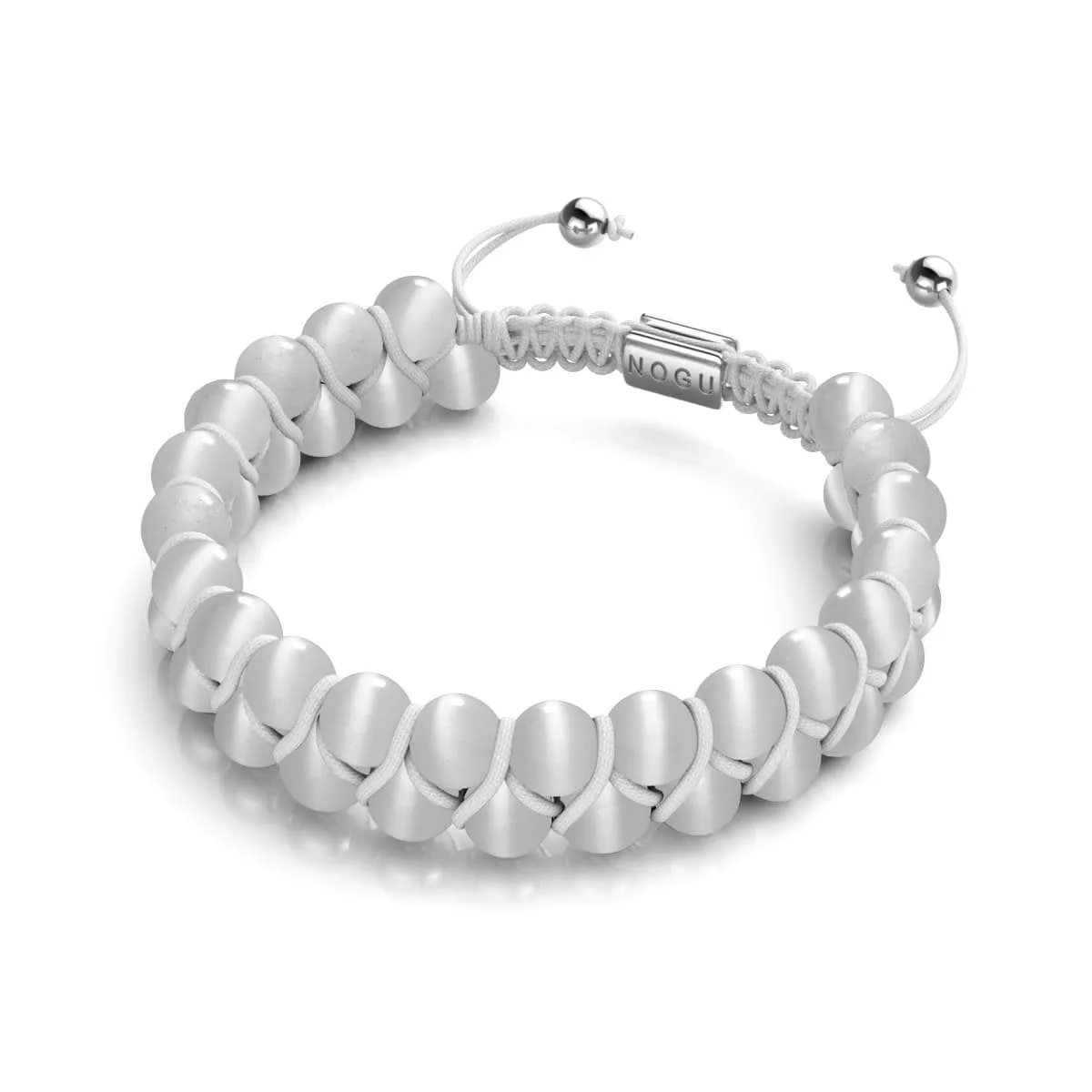 White | Silver | Cheshire Glass Double Macrame Bracelet