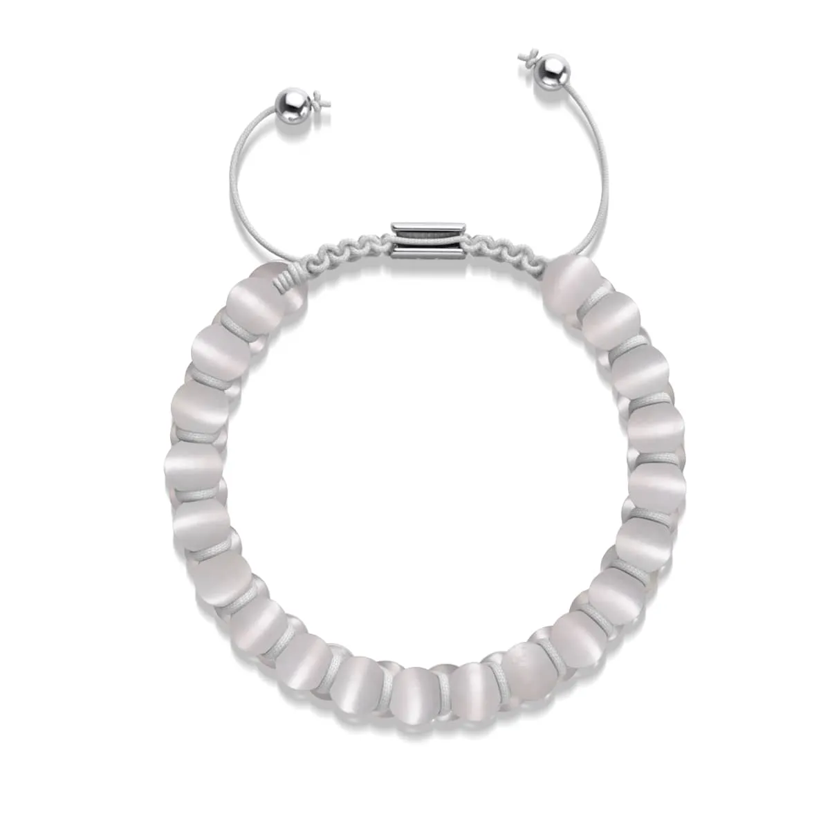 White | Silver | Cheshire Glass Double Macrame Bracelet