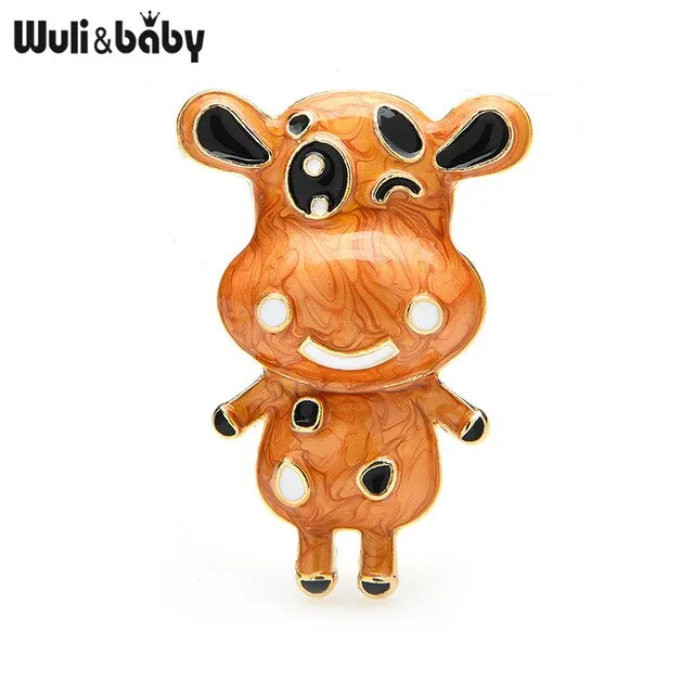 Wuli&baby Cute Enamel Cow Cattle Brooches For Women Animal Party Causal New Year Brooch Pins Gifts