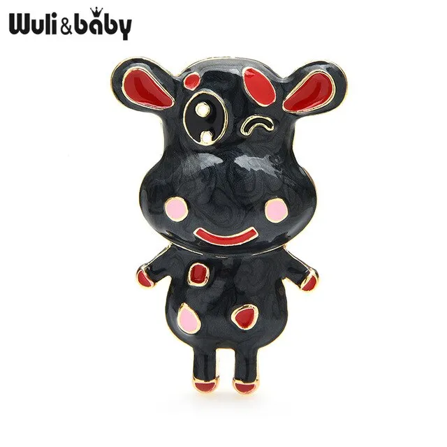Wuli&baby Cute Enamel Cow Cattle Brooches For Women Animal Party Causal New Year Brooch Pins Gifts
