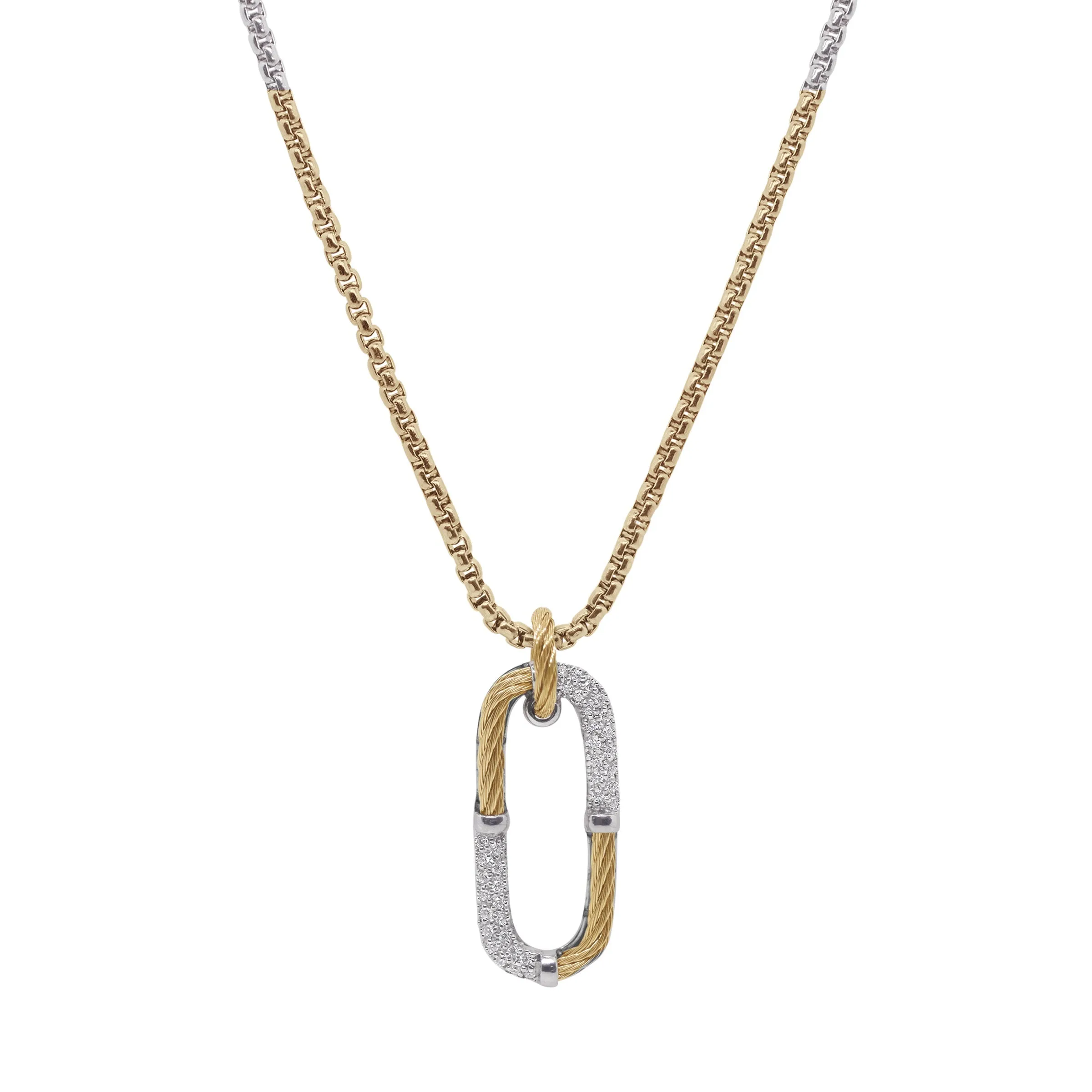 Yellow Cable & Chain Paperclip Pendant Necklace with 14kt Gold & Diamonds