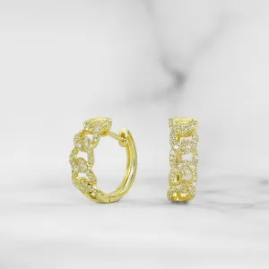 Yellow Gold Diamond Curb Link Hoop Earrings
