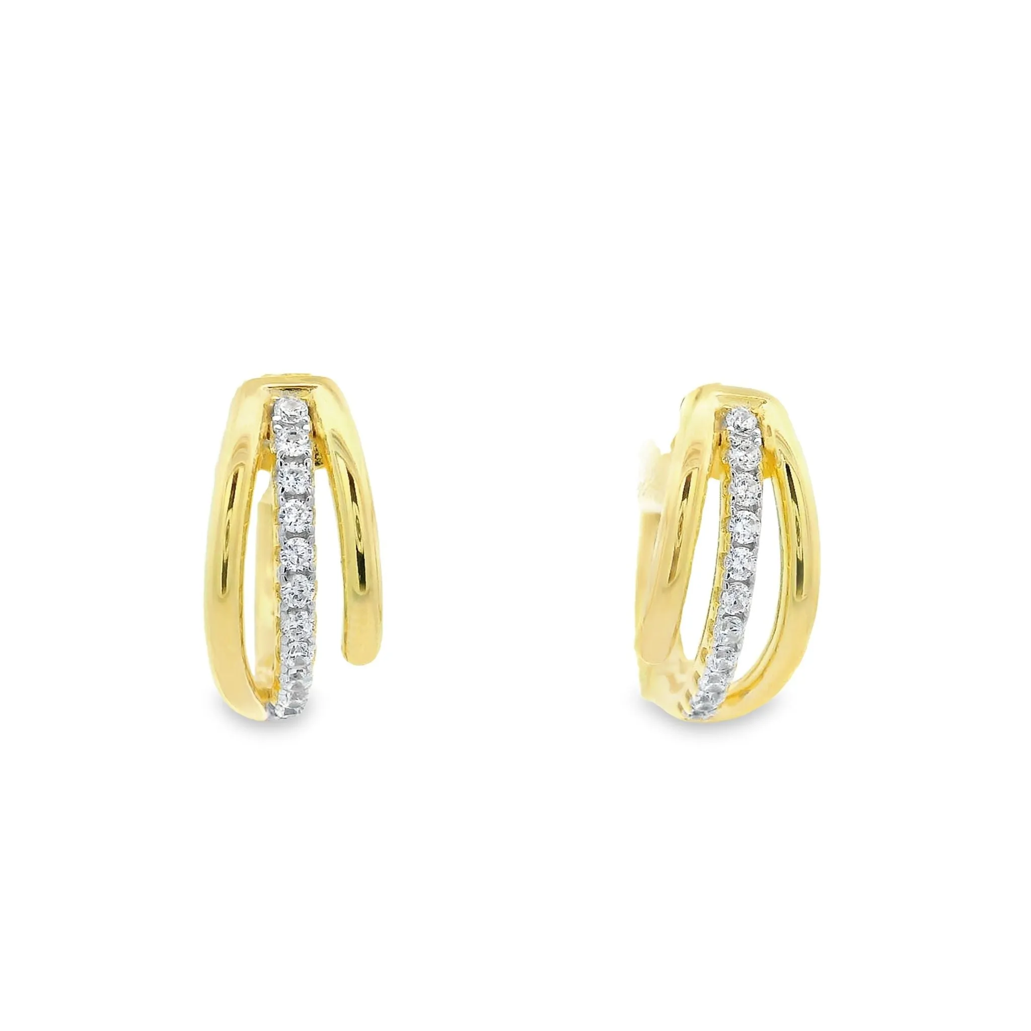Yellow Gold Plated Cubic Zirconia Latch Back Fancy Hoop Earrings