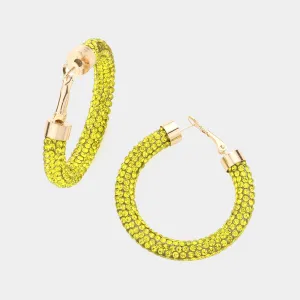 Yellow Rhinestone Half Hoop Earring | 1.75" | 613724