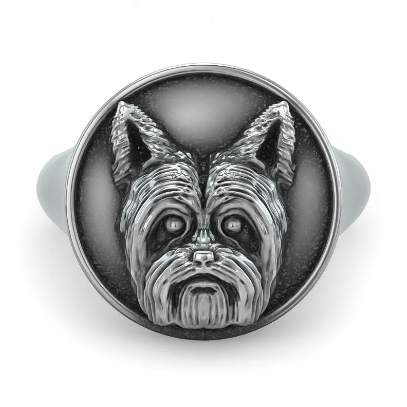 Yorkshire Terrier Short Hair Classic Round Signet Ring