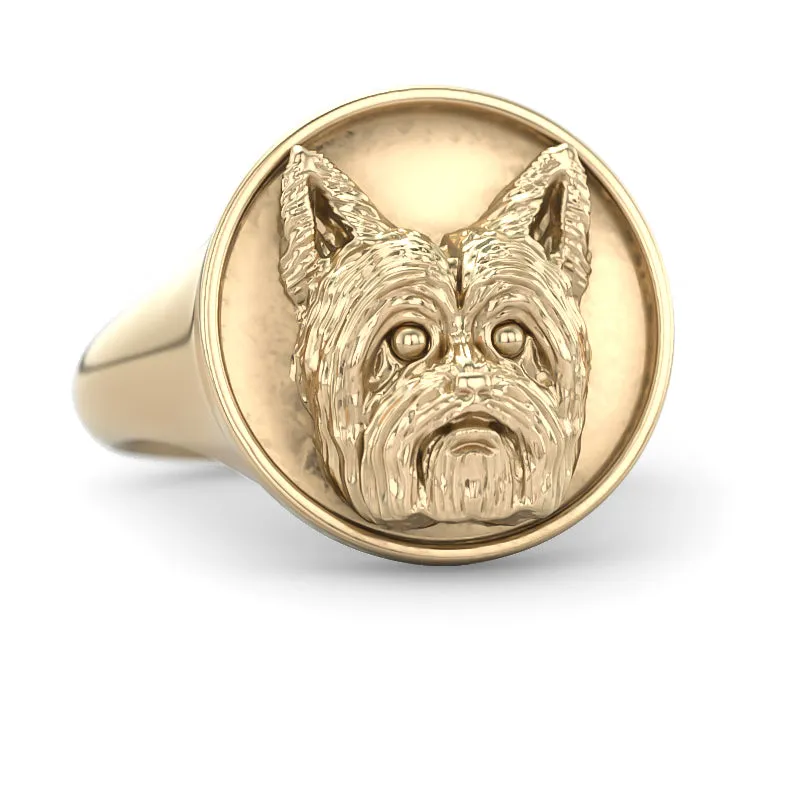 Yorkshire Terrier Short Hair Classic Round Signet Ring