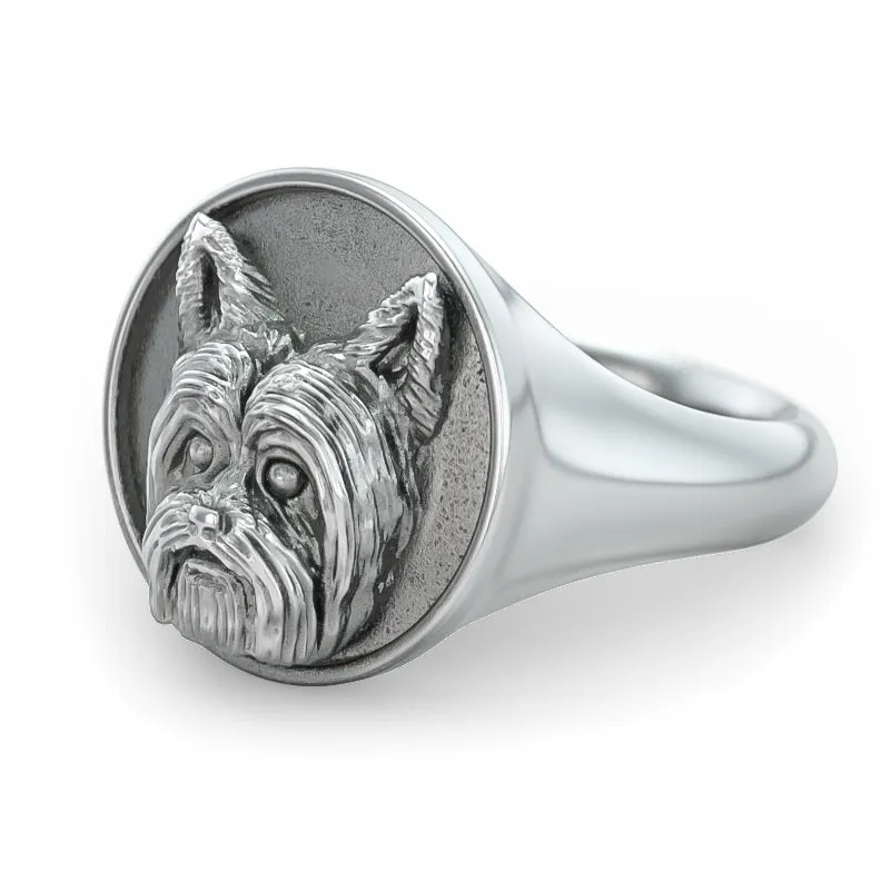 Yorkshire Terrier Short Hair Classic Round Signet Ring