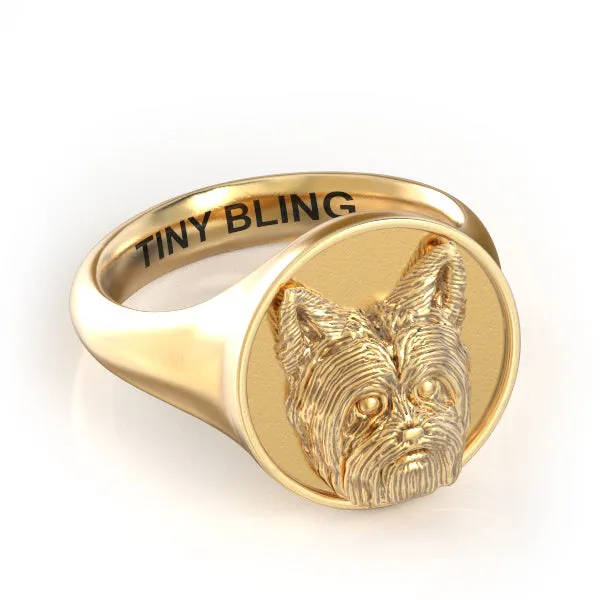 Yorkshire Terrier Short Hair Classic Round Signet Ring