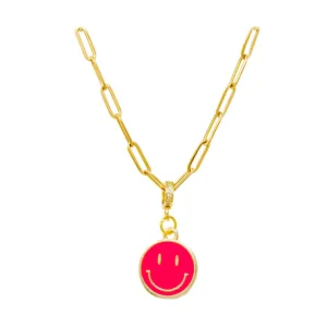 Zomi Gems Happy Face Necklace - Hot Pink